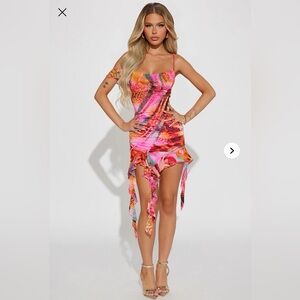 Fashion Nova Asymmetrical Pink and Orange Dress